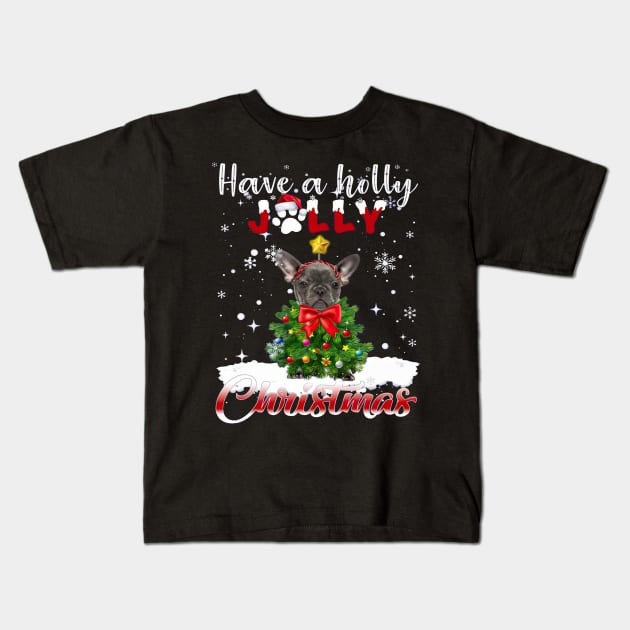 Have A Holly Jolly Christmas Grey French Bulldog Xmas Tree Kids T-Shirt by cyberpunk art